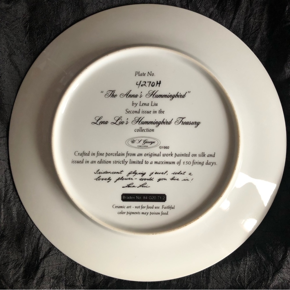 Collectible Decorative Plates: Lena Liu’s Hummingbird Treasury Set of 6 - Picture 10 of 17